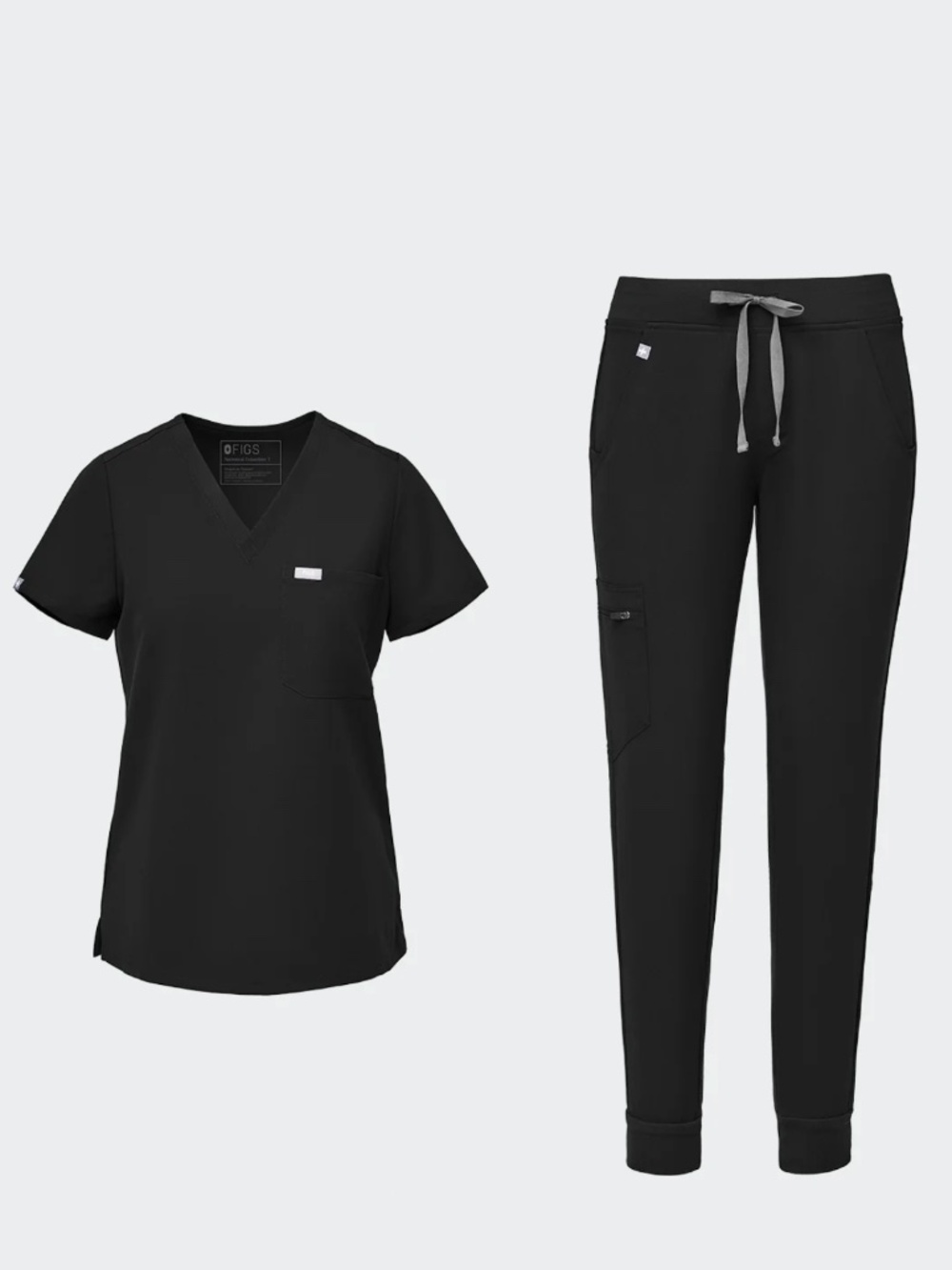 FIGS Black Scrub Set Large | Technical Collection V-Neck Top & Jogger Pants